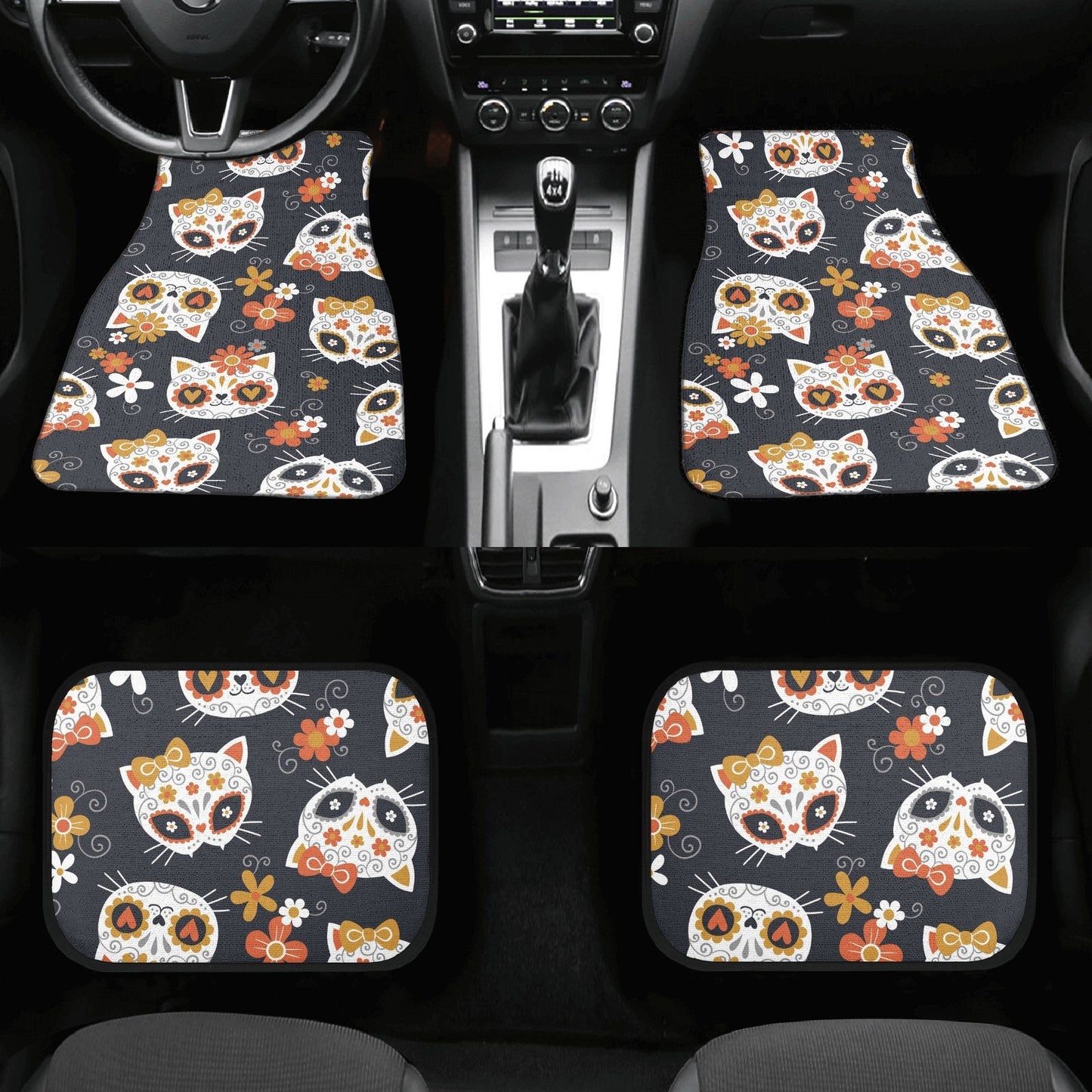 Sugar skull cat Car Seat Covers car mat Mexican skull day of the dead car seat cover mats, dia de los muertos car accessories mat seat cover