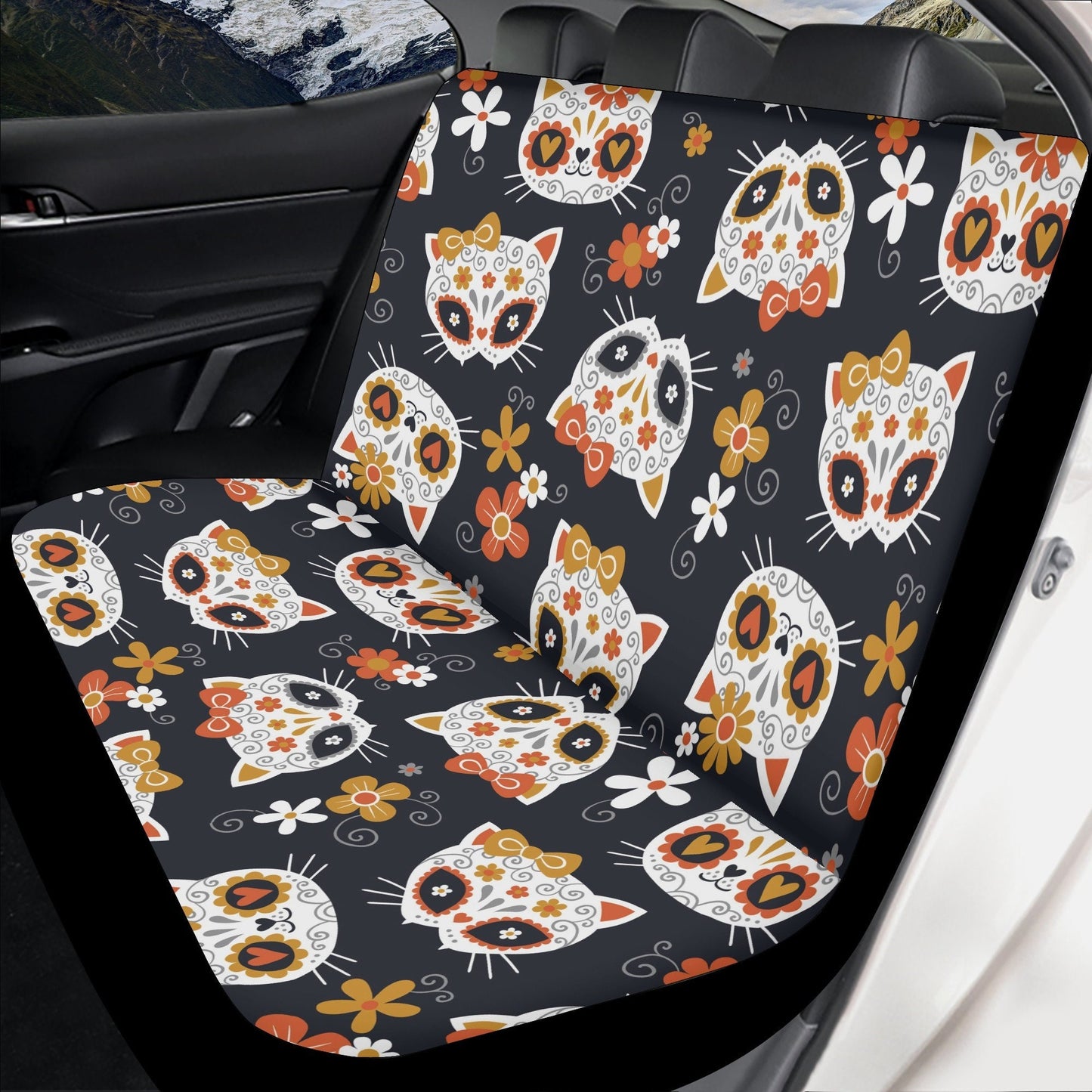 Sugar skull cat Car Seat Covers car mat Mexican skull day of the dead car seat cover mats, dia de los muertos car accessories mat seat cover
