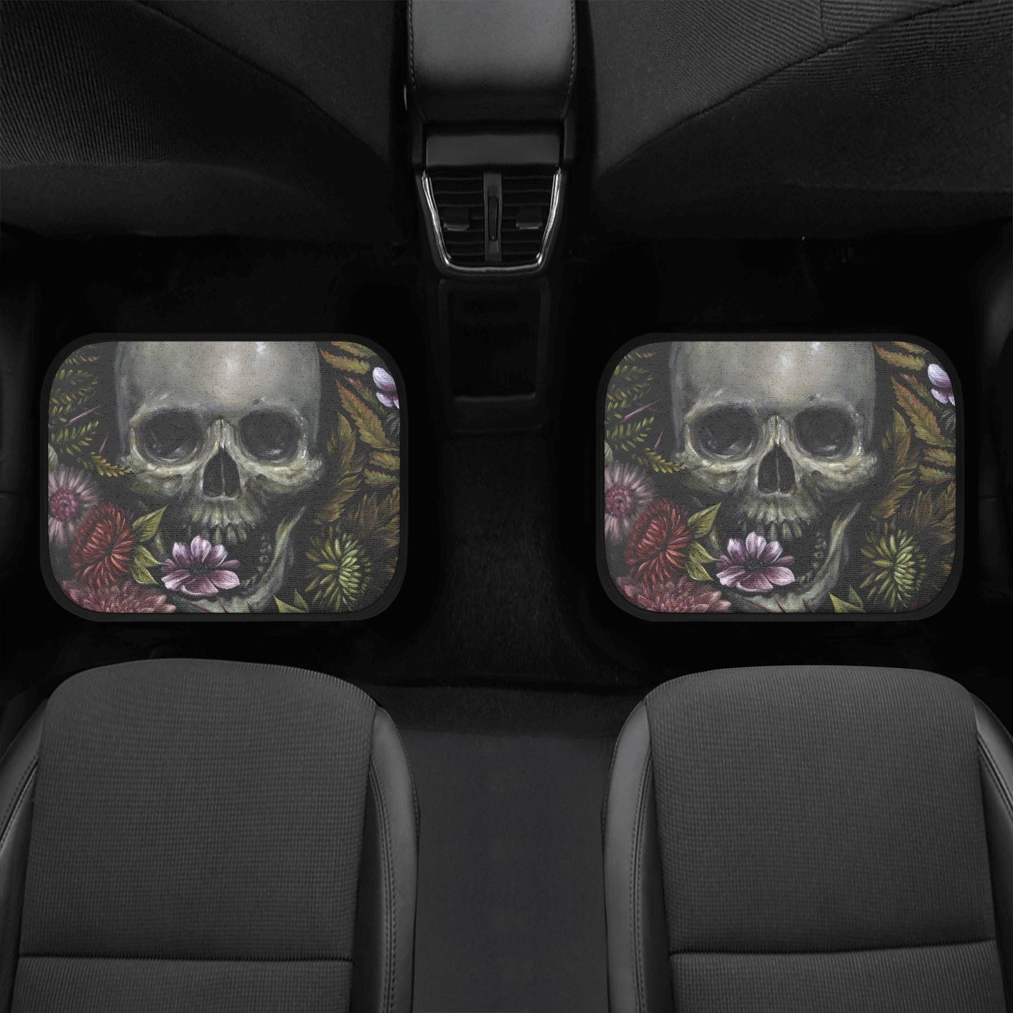 Floral skull seat cover for car, skull rug mat for car, Halloween skeleton car seat cover, Death floral gothic skull car seat cover car mats