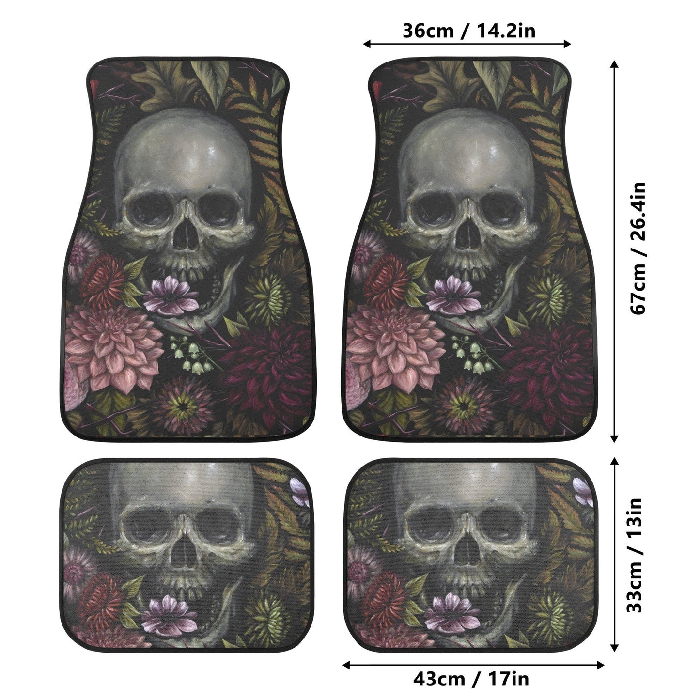 Floral skull seat cover for car, skull rug mat for car, Halloween skeleton car seat cover, Death floral gothic skull car seat cover car mats