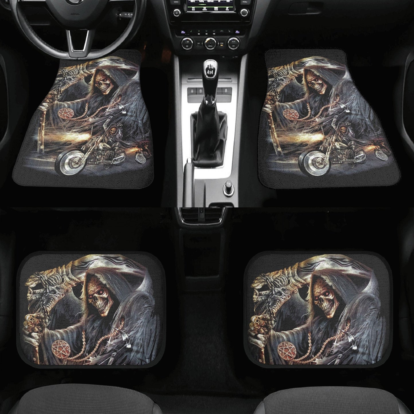 Grim reaper skull seat cover for car, skull rug mat for car, Halloween skeleton car seat cover, Death ghost skull car seat cover car mats