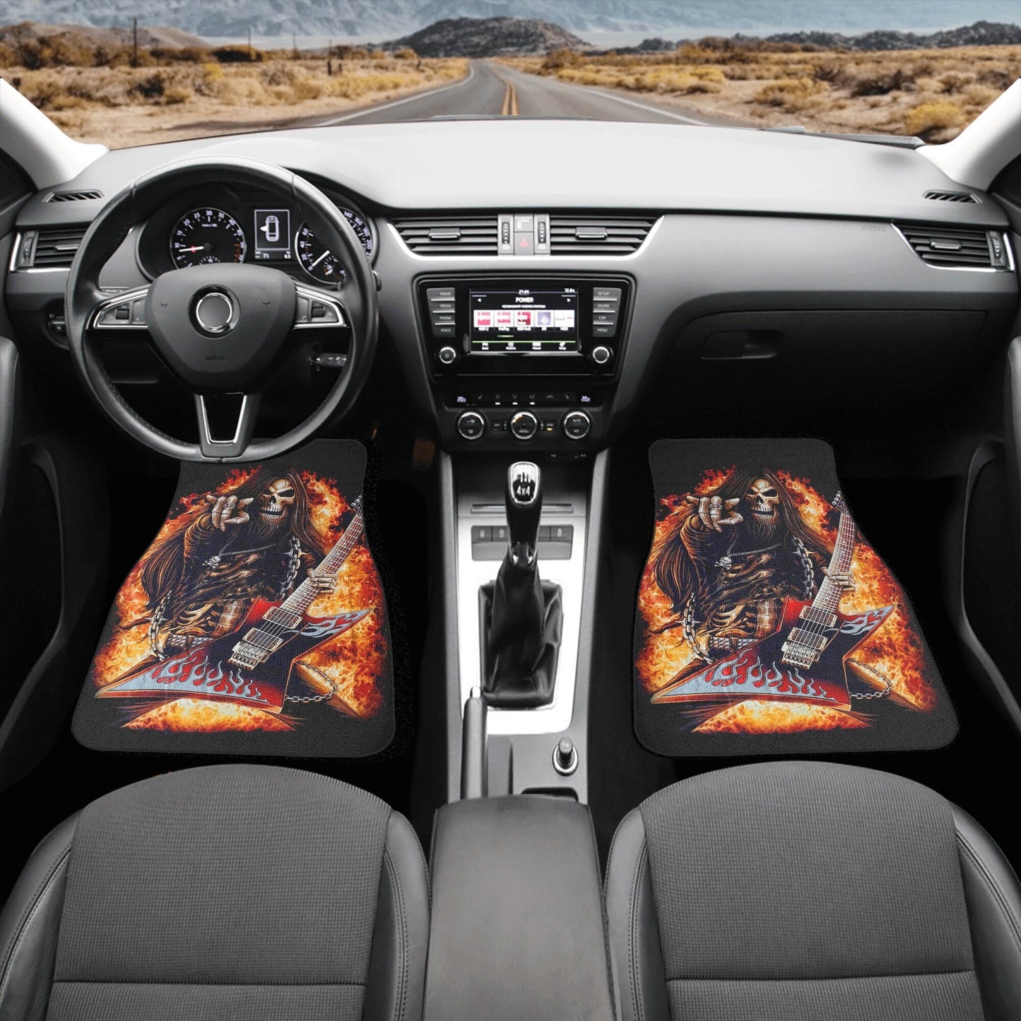 Skull Guitarist seat cover for car, grim reaper rug mat for car, Guitarist skeleton car seat cover ghost gothic skull car seat cover car mat