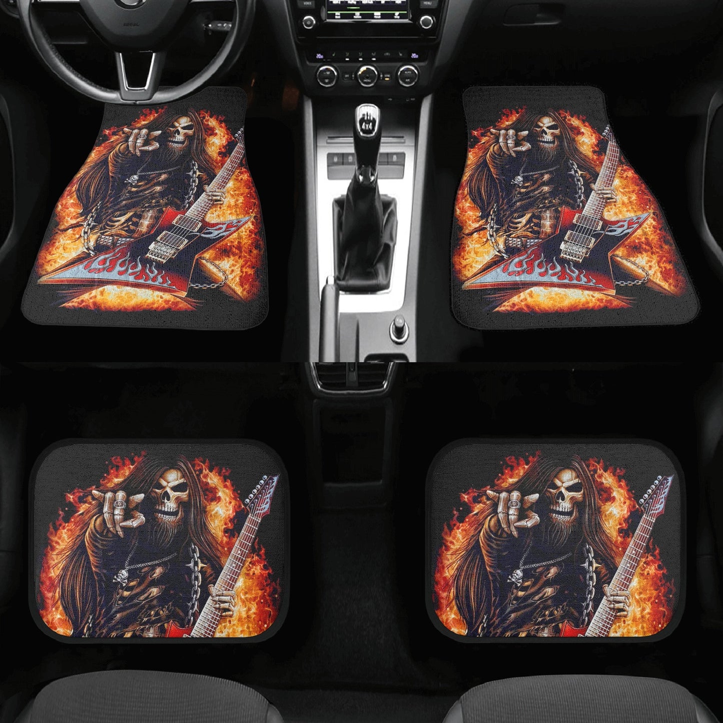 Skull Guitarist seat cover for car, grim reaper rug mat for car, Guitarist skeleton car seat cover ghost gothic skull car seat cover car mat
