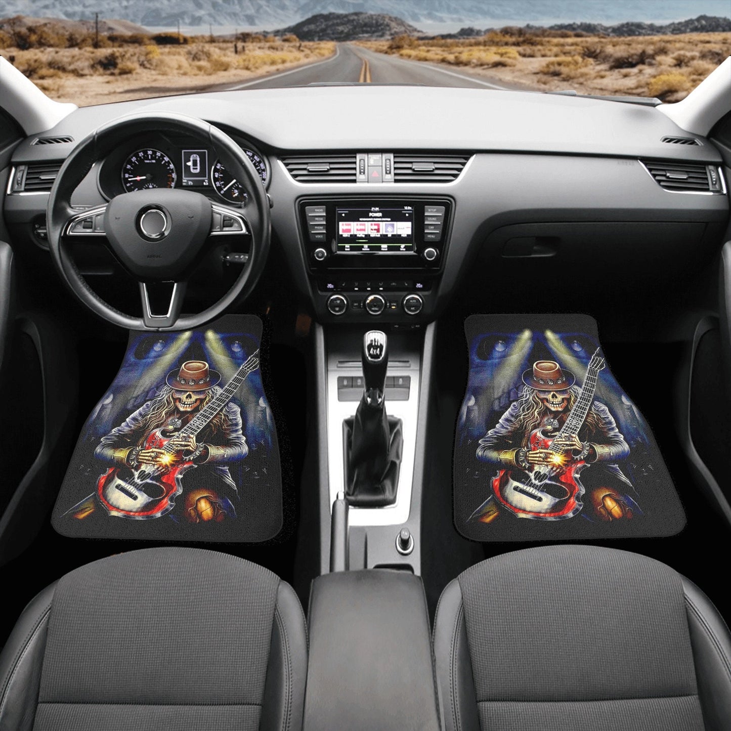 Skull Guitarist car seat cover mat, grim reaper rug mat for car, Guitarist gothic skull car seat cover Skeleton skull car seat cover car mat