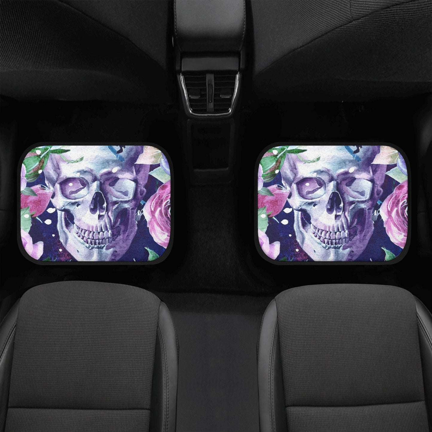 Floral skull car seat cover, rose skull rug mat for car, Halloween skeleton car seat cover, Death floral gothic skull car seat cover car mat