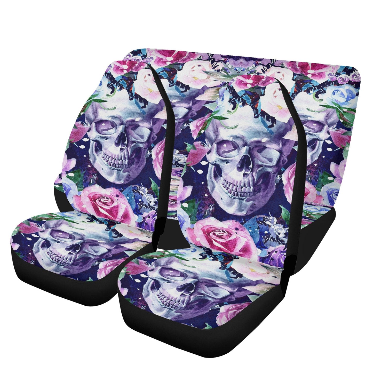Floral skull car seat cover, rose skull rug mat for car, Halloween skeleton car seat cover, Death floral gothic skull car seat cover car mat