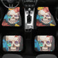 Beautiful skull car seat cover, skull rug mat for car Halloween skeleton car seat cover floral gothic skull car seat cover car mat protector