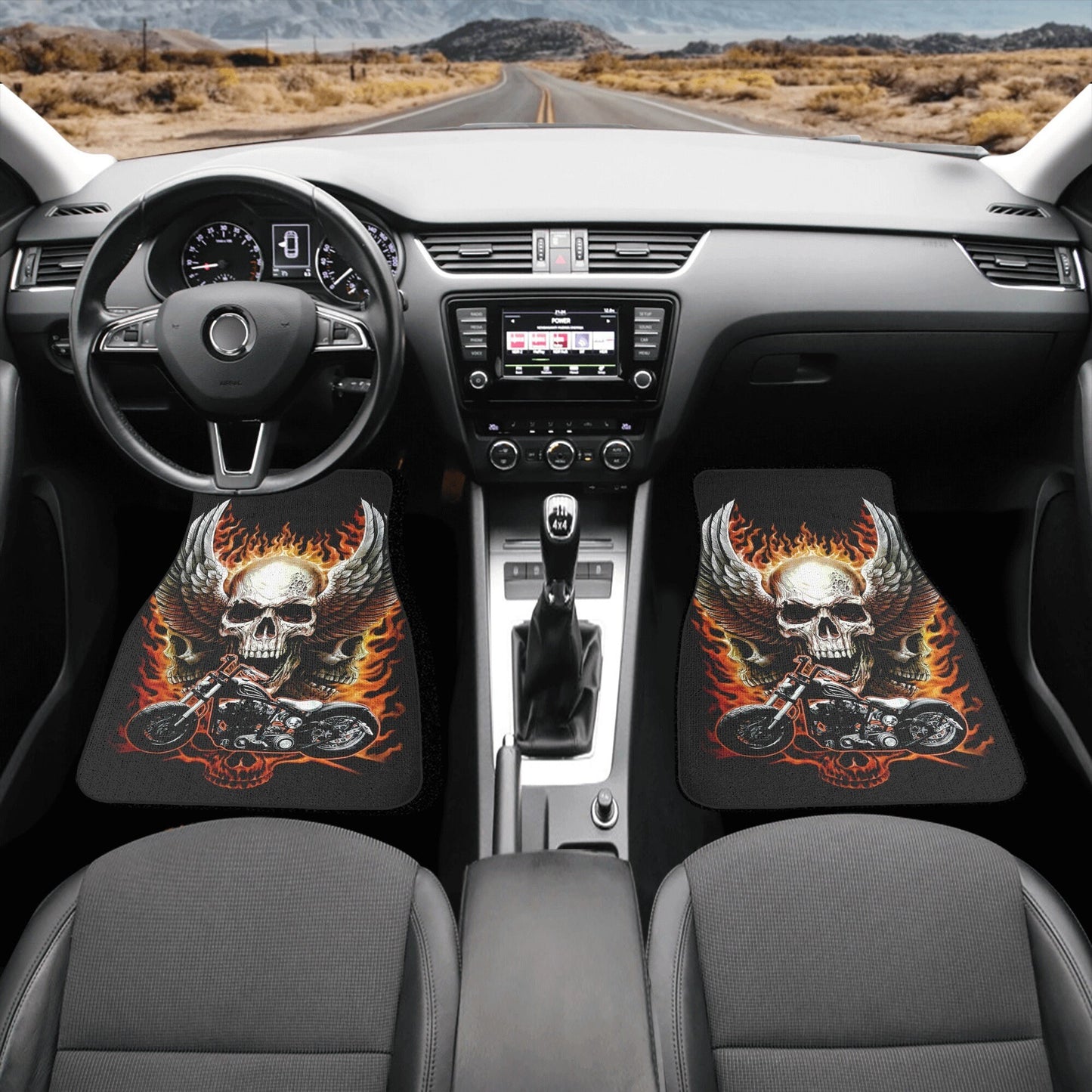 Motorcycle skull Car Seat Cover mat, Biker skull seat cover mat skeleton car seat cover, Death reaper skull seat protector cover mat for car