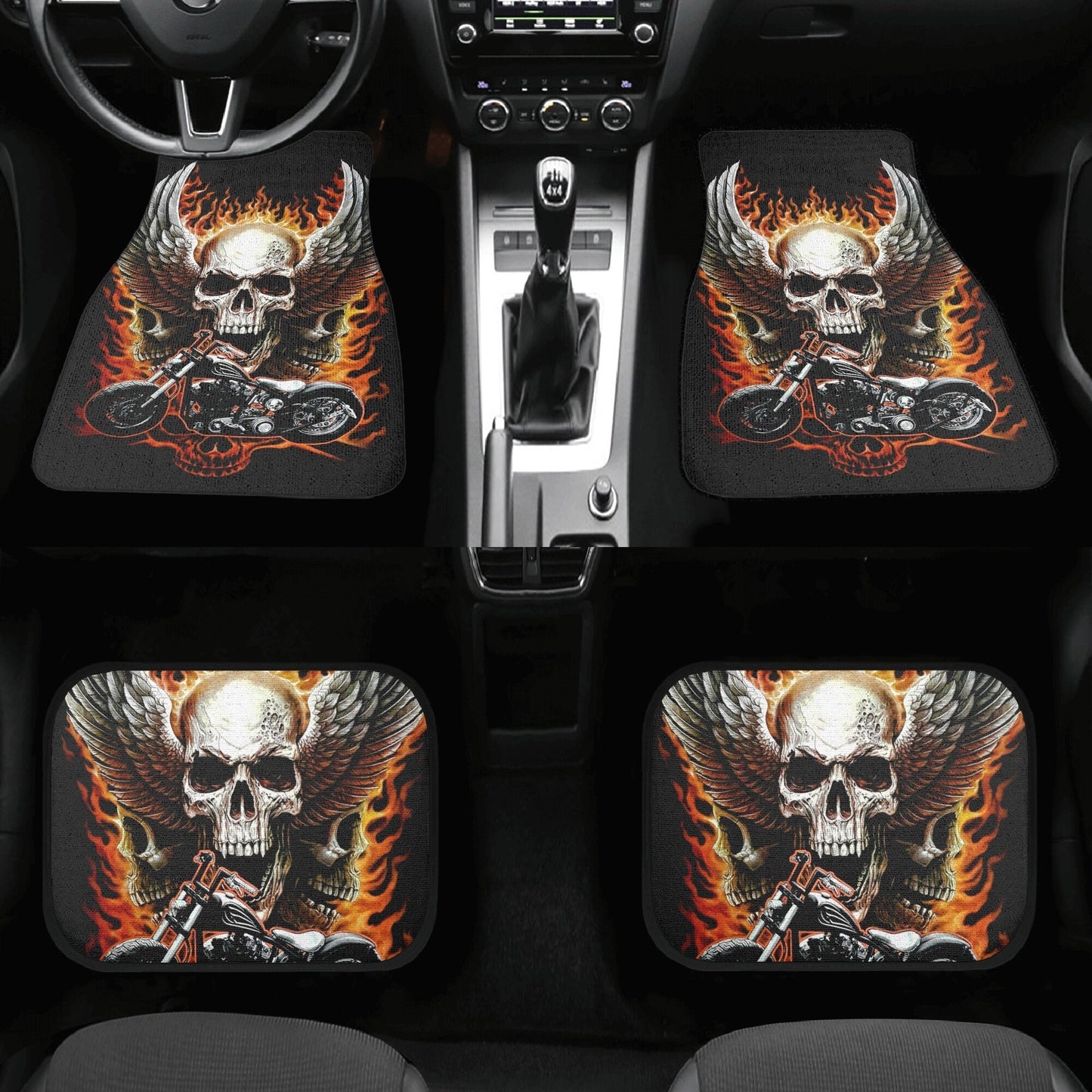Motorcycle skull Car Seat Cover mat, Biker skull seat cover mat skeleton car seat cover, Death reaper skull seat protector cover mat for car