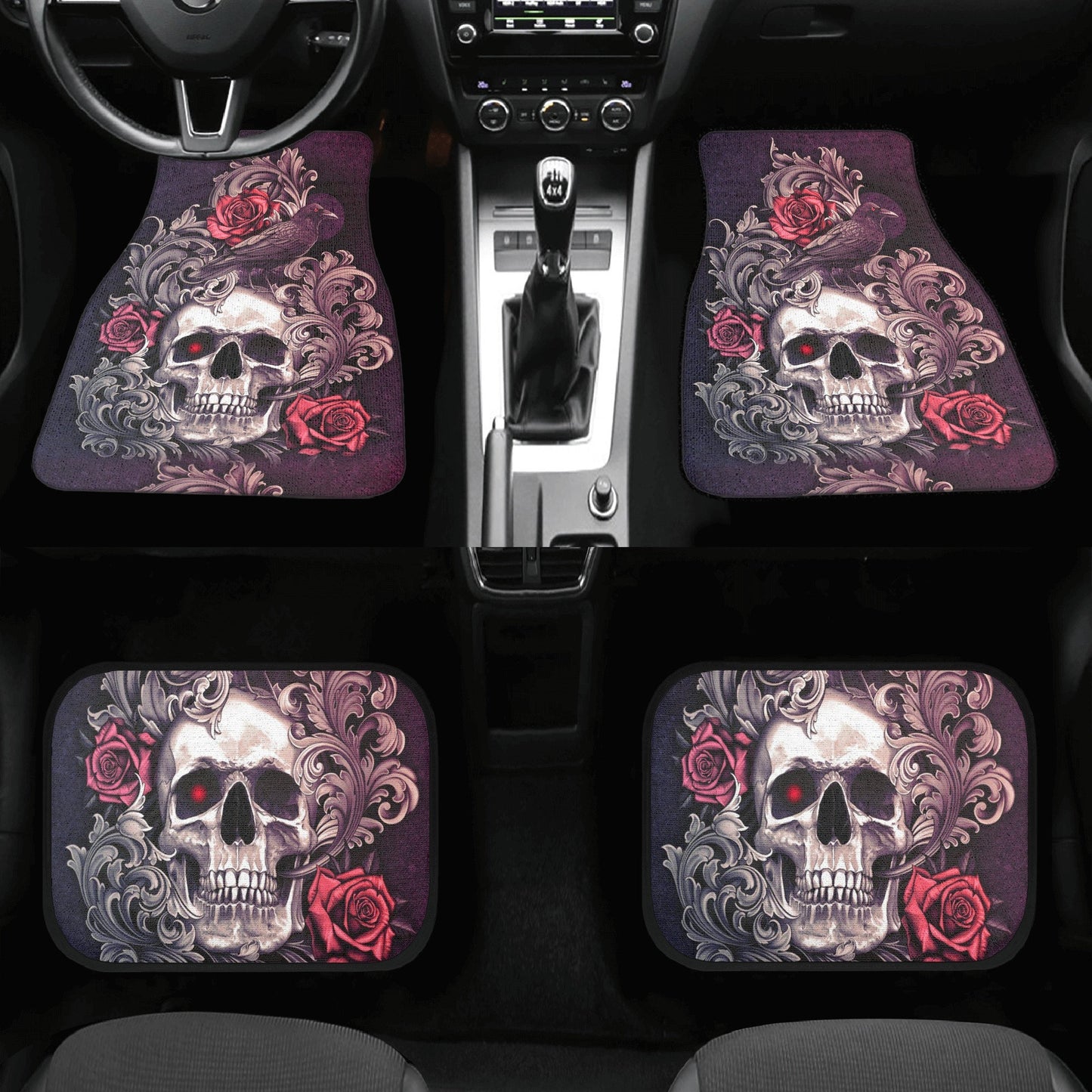 Flower skull seat cover mat for car, Rose skull car seat cover mat Halloween car seat cover, Death skull seat protector cover mat for car