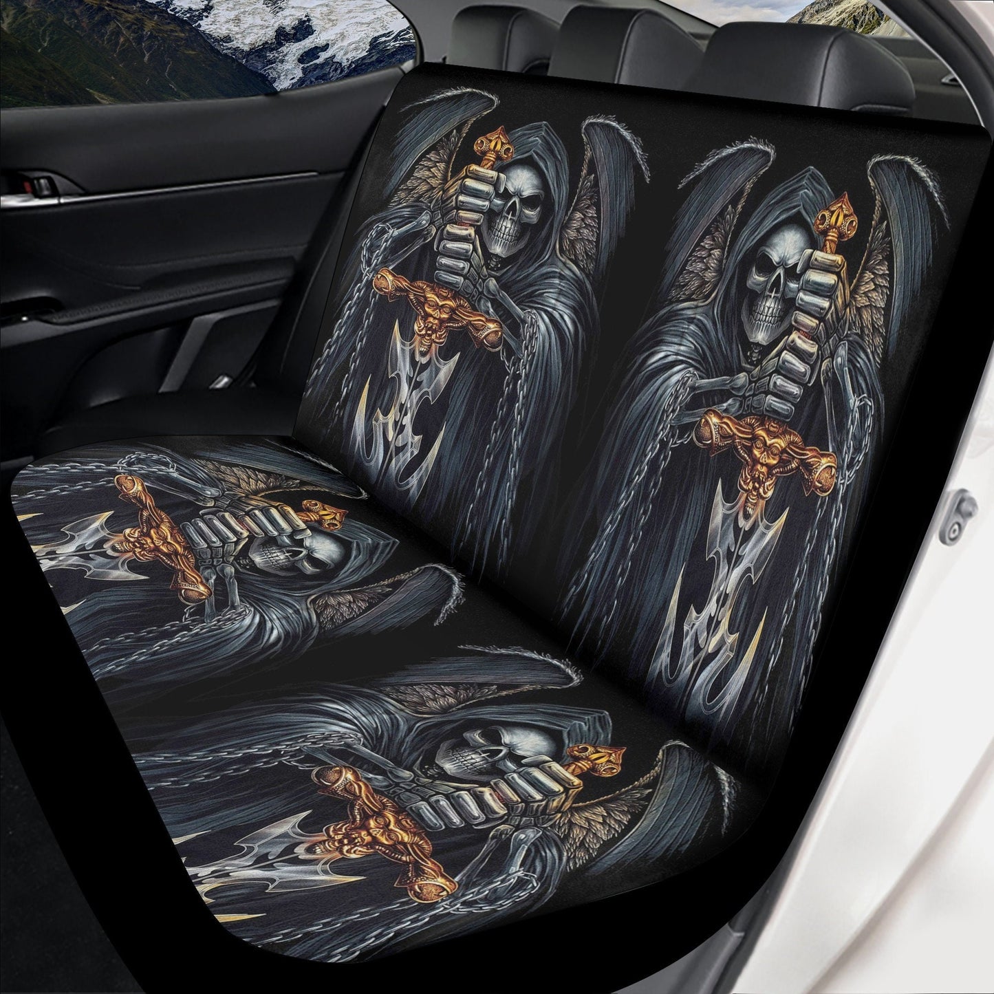 Grim reaper skull car seat cover, skull rug mat for car Halloween gothic car seat cover mat floral skull car seat cover car mat protector