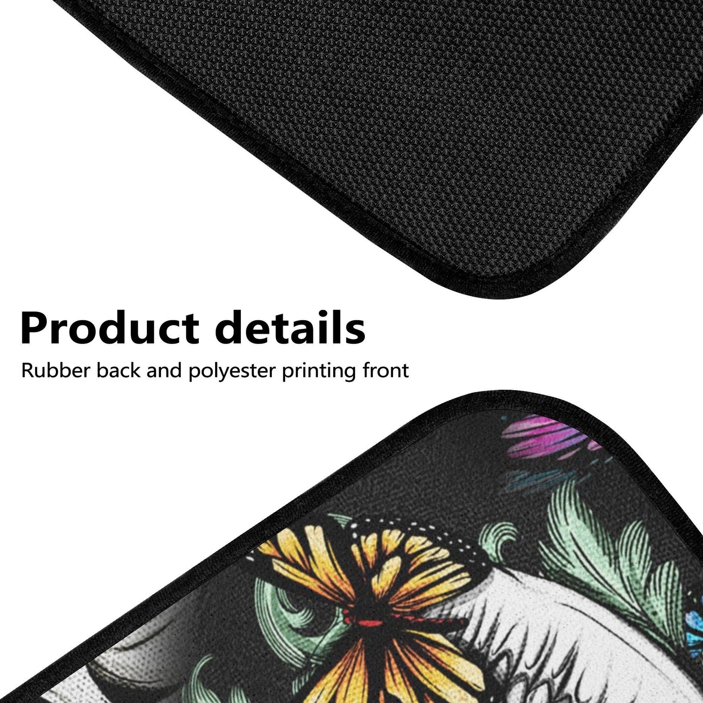 Floral skull car seat cover, rose skull rug mat for car, Halloween skeleton car seat cover, Death floral gothic skull car seat cover car mat