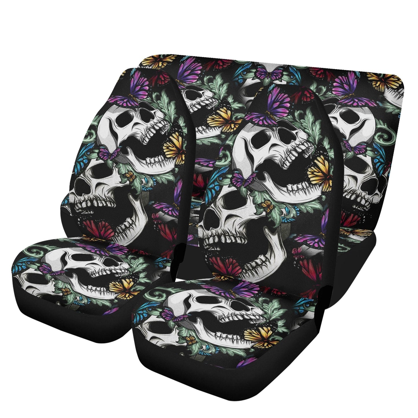 Floral skull car seat cover, rose skull rug mat for car, Halloween skeleton car seat cover, Death floral gothic skull car seat cover car mat
