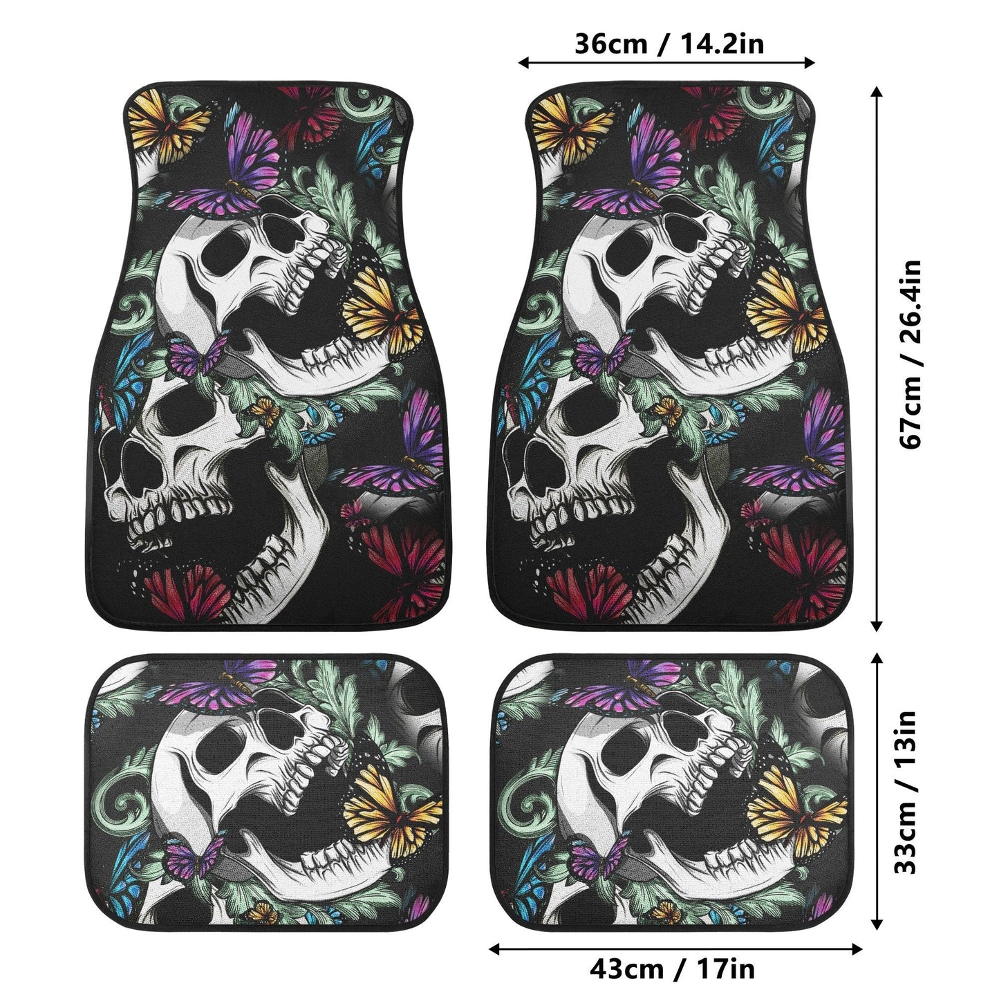 Floral skull car seat cover, rose skull rug mat for car, Halloween skeleton car seat cover, Death floral gothic skull car seat cover car mat