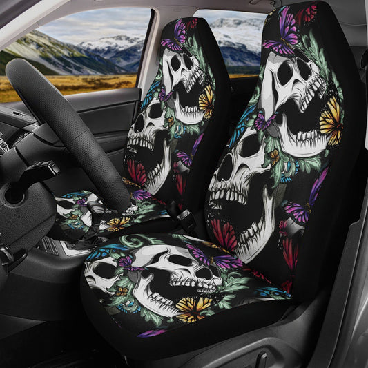 Floral skull car seat cover, rose skull rug mat for car, Halloween skeleton car seat cover, Death floral gothic skull car seat cover car mat