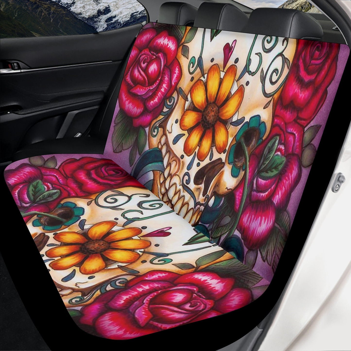 Rose Sugar skull Car Seat Covers car mat flower skull car seat protector Floral Mexican skull car mat candy skull car accessories seat cover
