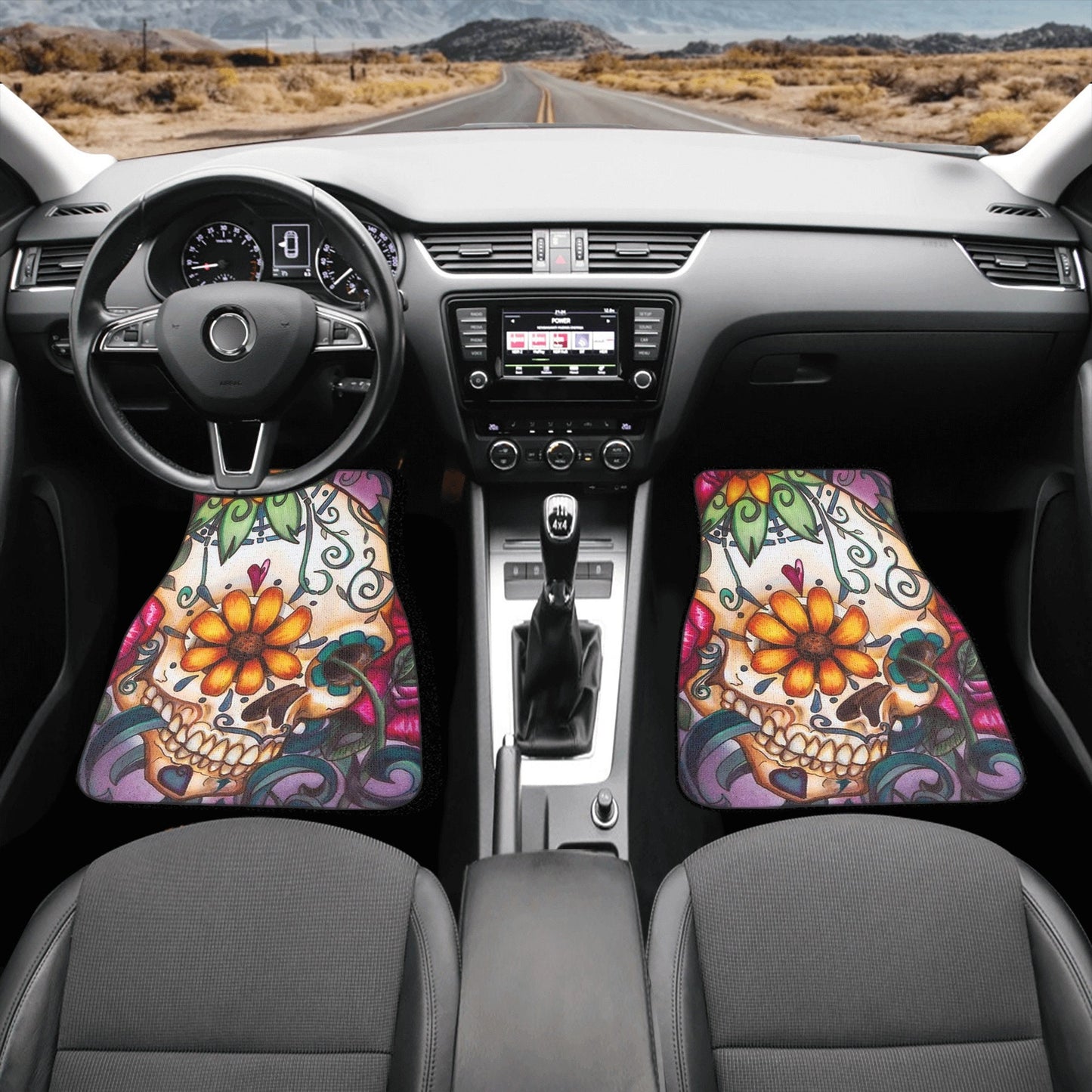 Rose Sugar skull Car Seat Covers car mat flower skull car seat protector Floral Mexican skull car mat candy skull car accessories seat cover