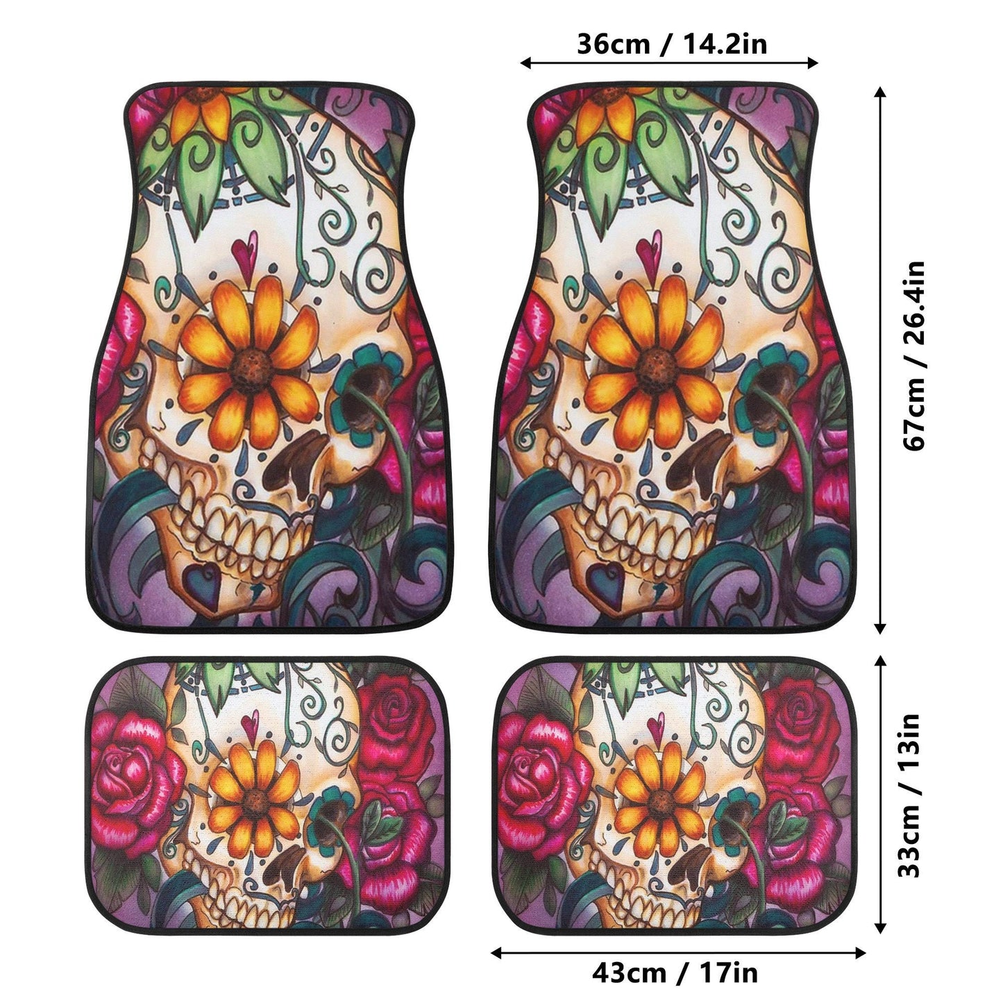 Rose Sugar skull Car Seat Covers car mat flower skull car seat protector Floral Mexican skull car mat candy skull car accessories seat cover