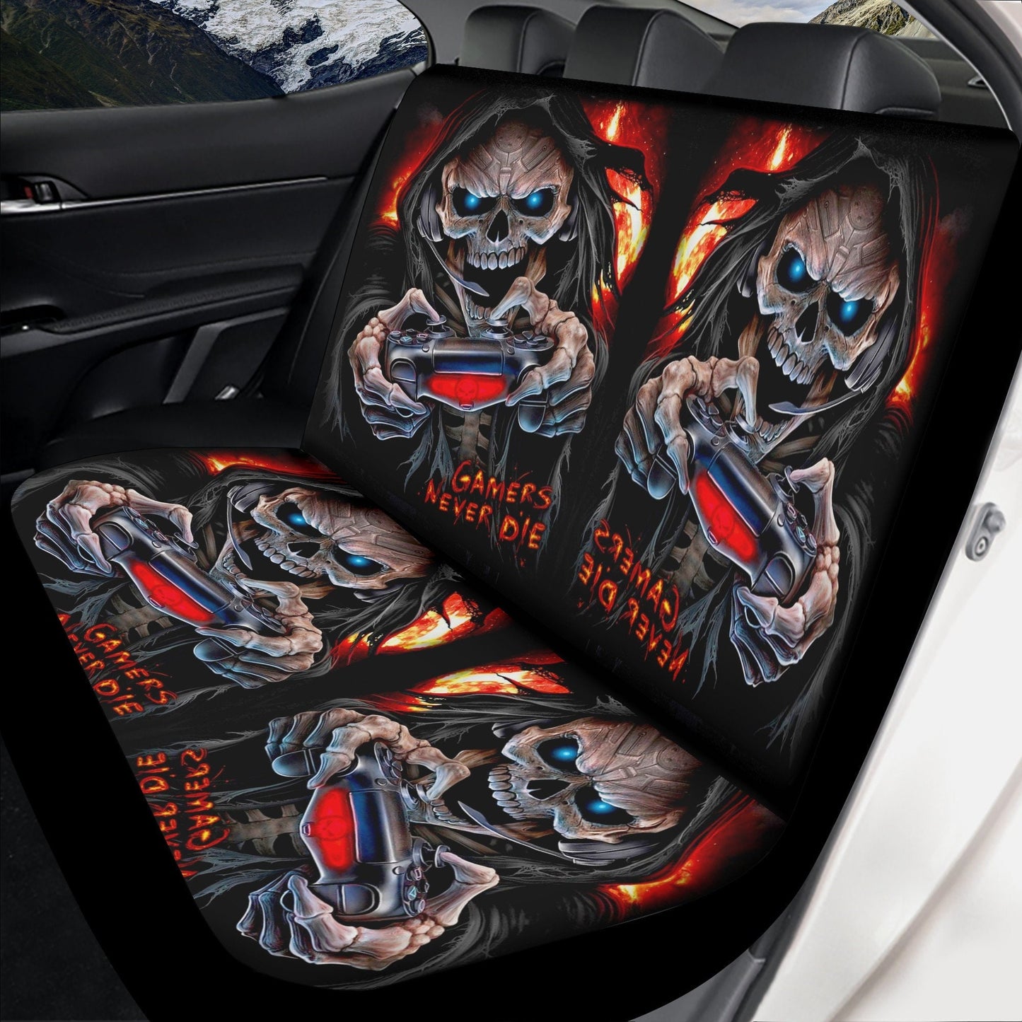 Grim reaper skull Car Seat Cover mat, Game never die skull seat cover mat skeleton car seat cover, skull seat protector cover mat for car