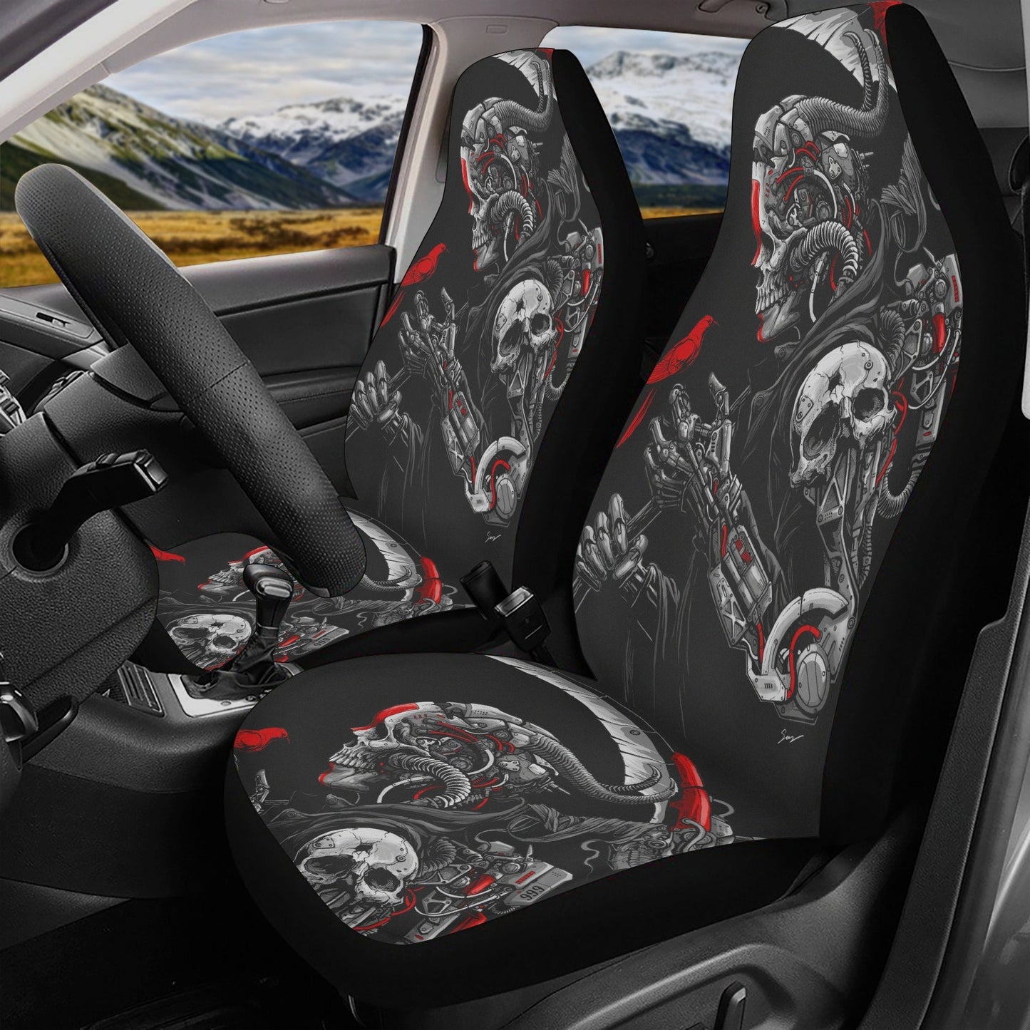 Halloween skull Car Seat Cover mat, Gothic skull seat cover mat for car Grim reaper skull seat cover skull car mat, skull seat cover for car