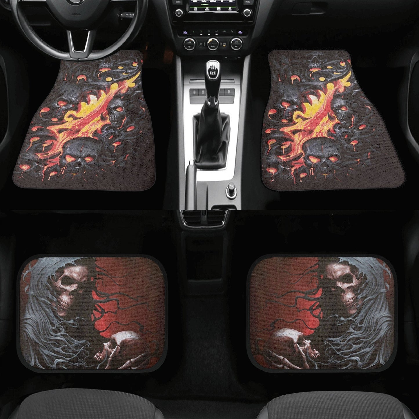 Skull in fire gothic Car Seat Cover car mat, Halloween death car seat cover mat grim reaper car seat protector covers mat skeleton car mats