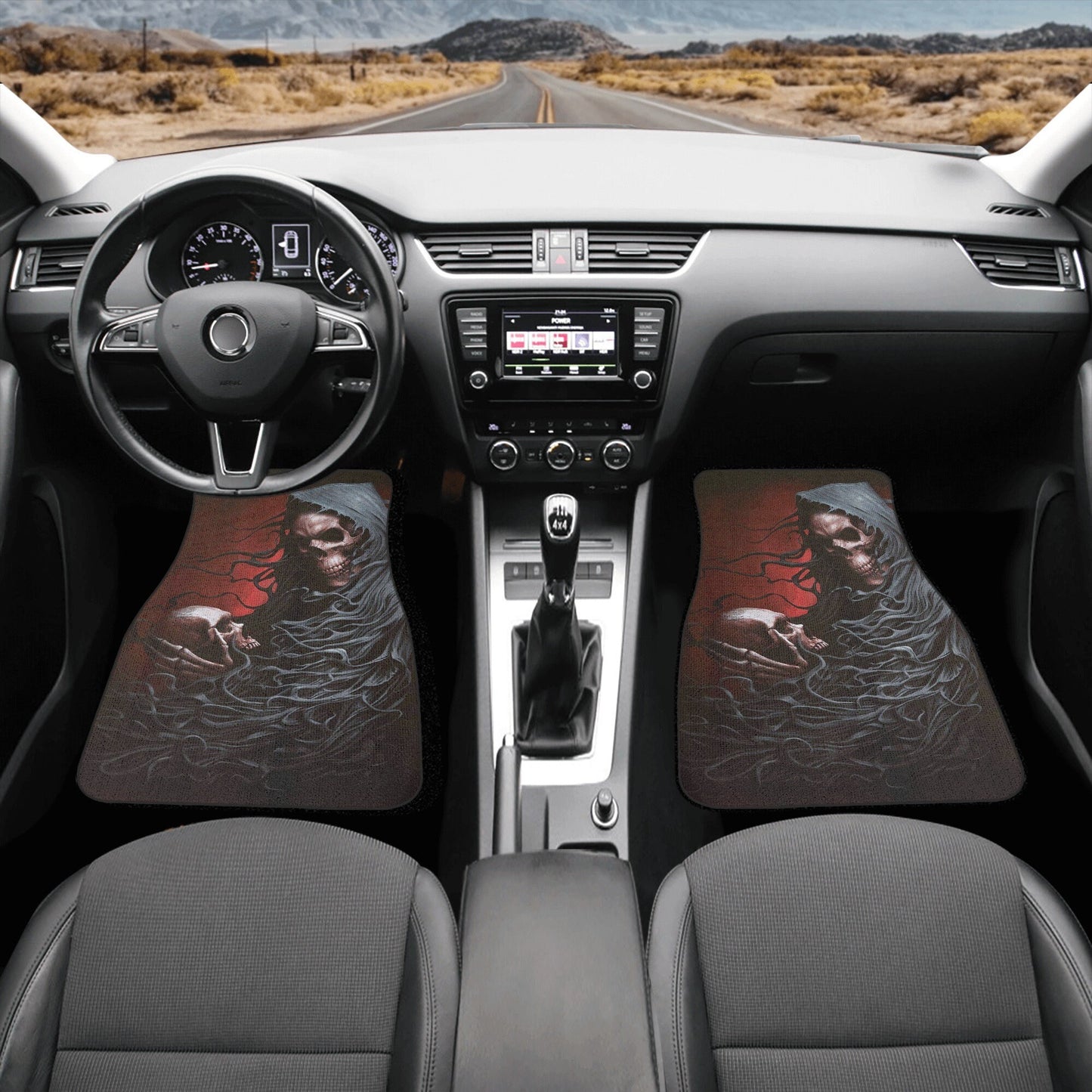 Fire Grim reaper skull Car Seat Cover mat, Halloween flaming skull car seat cover mat ghost skull car seat protector covers gothic car mats