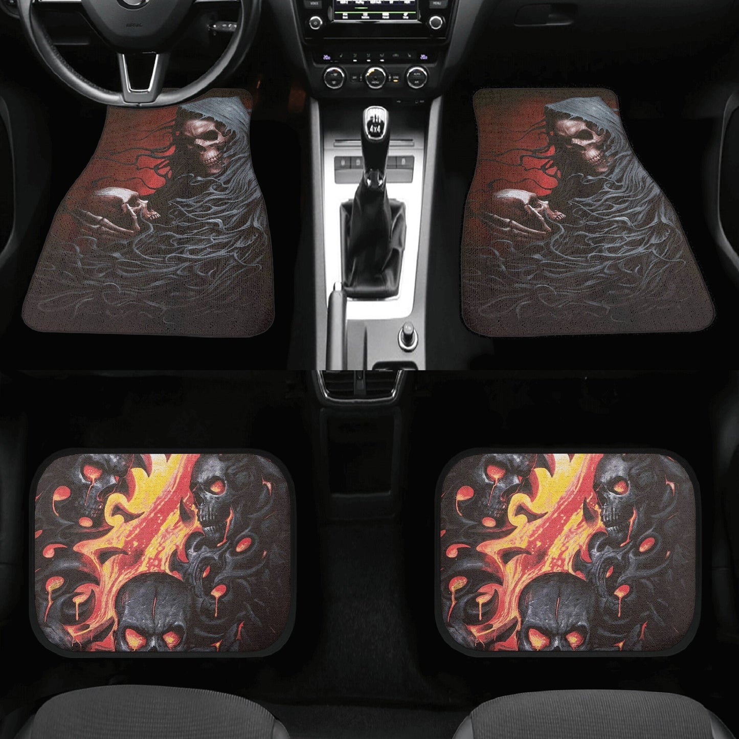 Fire Grim reaper skull Car Seat Cover mat, Halloween flaming skull car seat cover mat ghost skull car seat protector covers gothic car mats