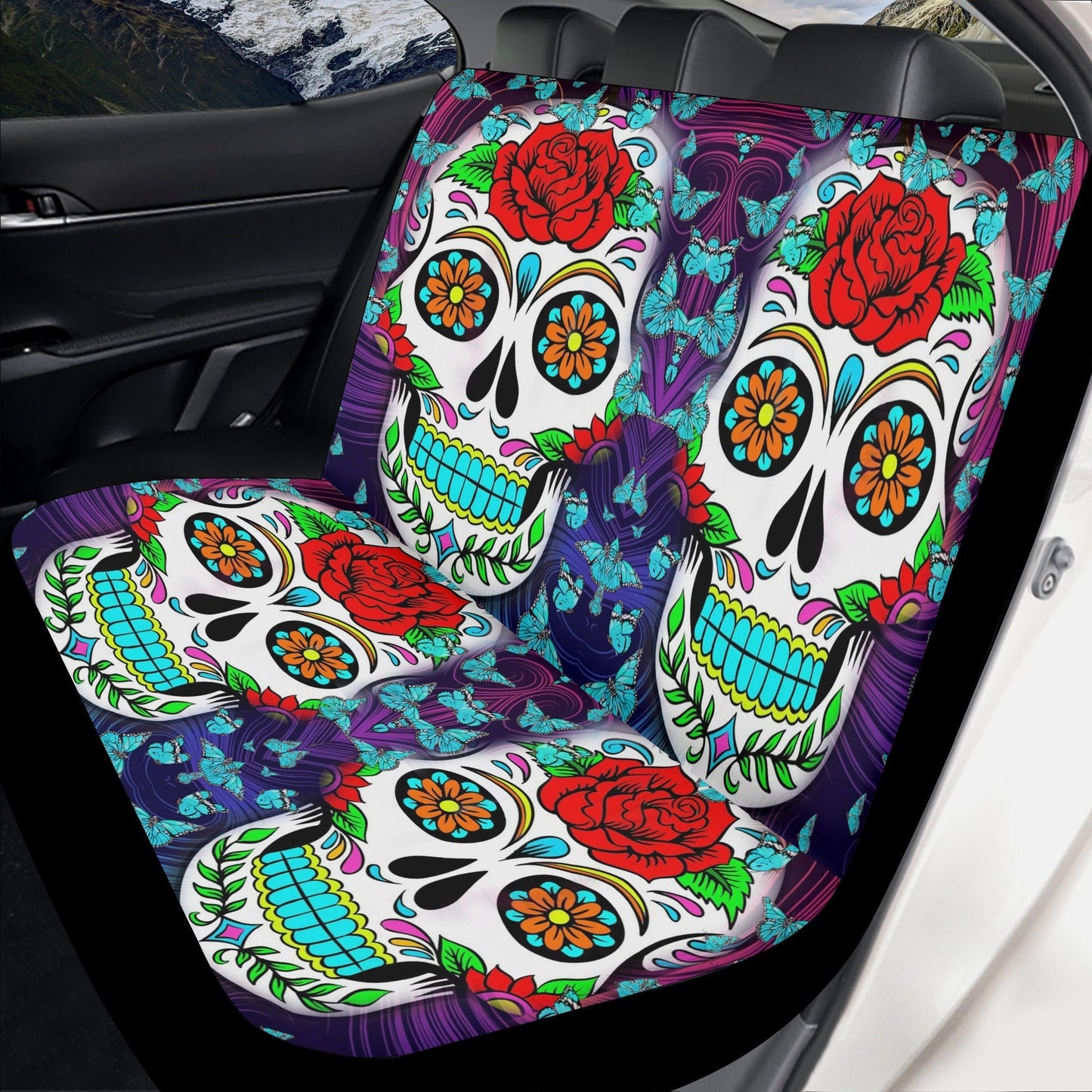 Flower Candy skull seat cover for car, floral sugar skull Seat Covers mat for car, skull seat cover rug mat for car, skull car seat covers