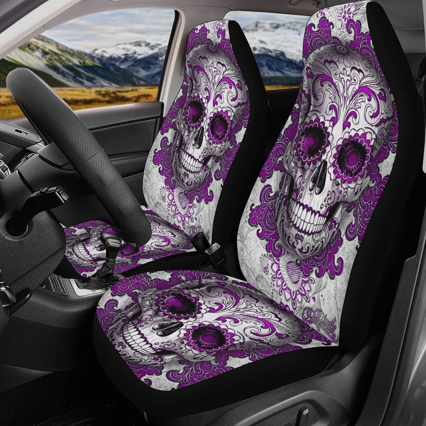 Candy skull seat cover for car, Day of the dead skull Seat Covers mat for car, skull seat cover rug mat for car, candy skull car seat covers