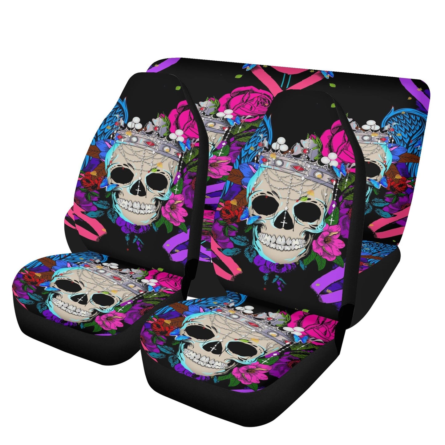 Floral skull seat cover for car, Day of the dead skull Seat Covers mat for car skull seat cover rug mat for car floral skull car seat covers
