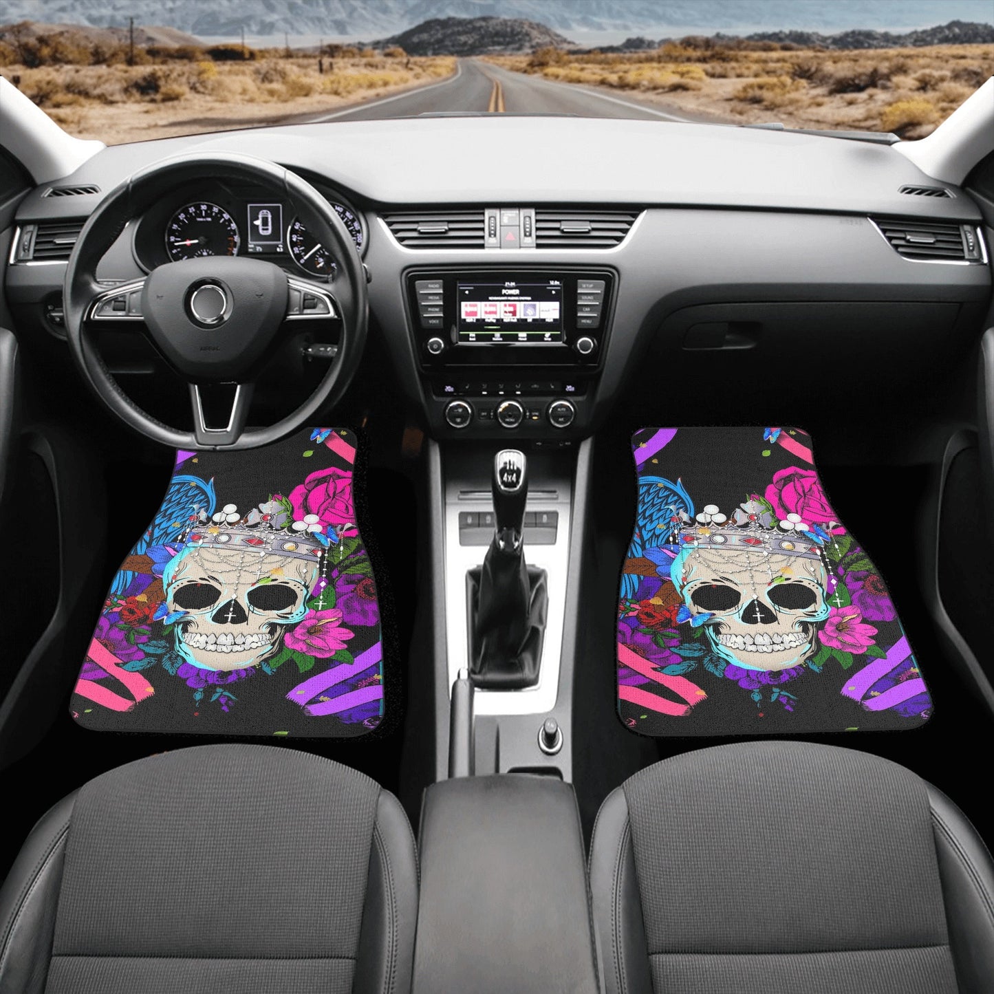 Floral skull seat cover for car, Day of the dead skull Seat Covers mat for car skull seat cover rug mat for car floral skull car seat covers