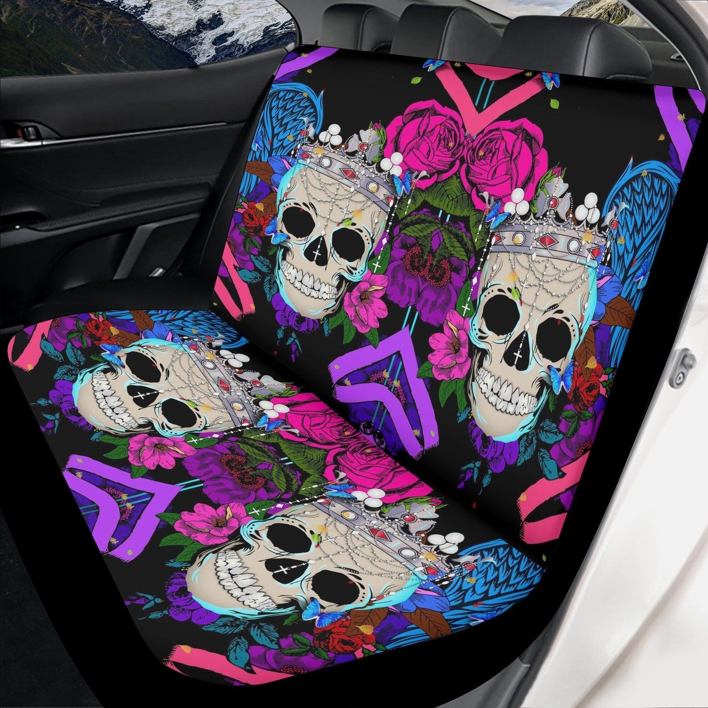 Floral skull seat cover for car, Day of the dead skull Seat Covers mat for car skull seat cover rug mat for car floral skull car seat covers