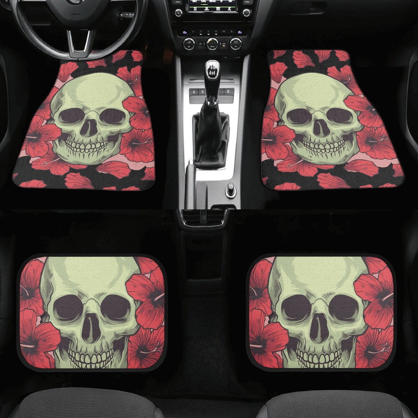 Floral skull seat cover for car, Day of the dead skull Seat Covers mat for car skull seat cover rug mat for car floral skull car seat covers