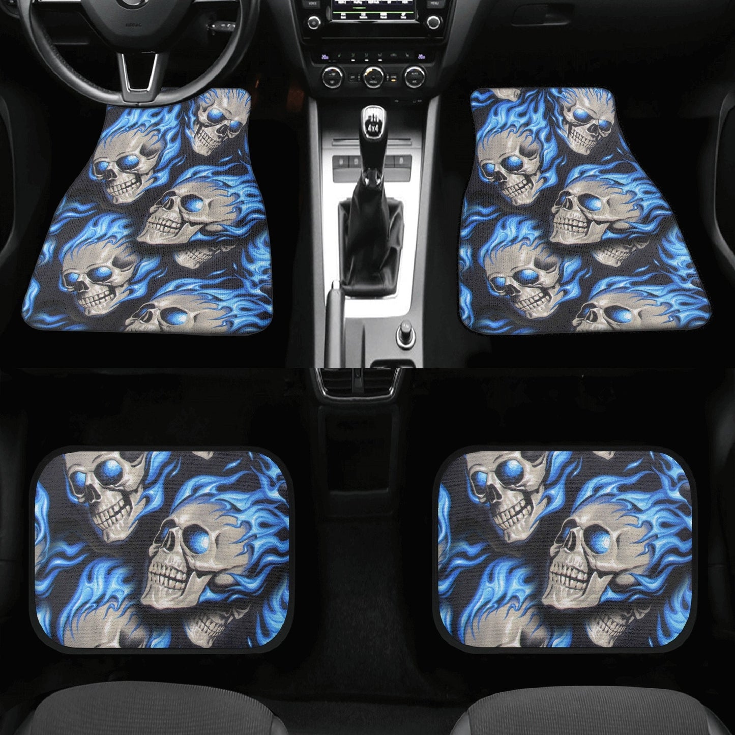 Flaming skull seat cover for car, Day of the dead skull Seat Covers mat for car skull seat cover rug mat for car floral skull car seat cover