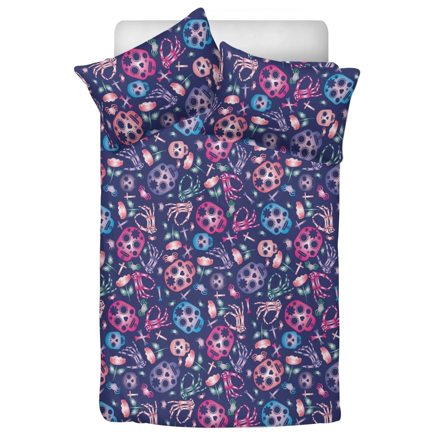 4pcs Sugar skull skeleton pattern bedding duvet cover, day of the dead bedding set, dia de los muertos candy skull duvet cover pillow covers