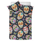4pcs candy skull bedding duvet cover set, dia de los muertos skull bedding set, Mexican calaveras floral skull duvet cover pillow covers