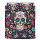 4pcs candy skull bedding duvet cover set, dia de los muertos skull bedding set, Mexican calaveras floral skull duvet cover pillow covers