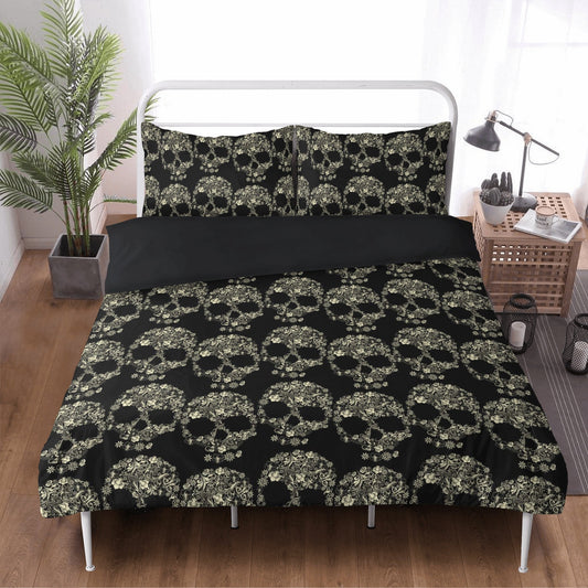 4pcs candy skull bedding set, skull duvet cover set, dia de los muertos skull bedding set, Halloween floral skull duvet cover pillow covers