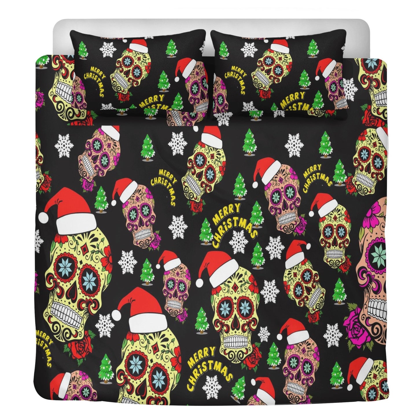 4pcs Christmas skull bedding set, Mery Xmas sugar skull duvet cover set dia de los muertos skull bedding set skull duvet cover pillow covers