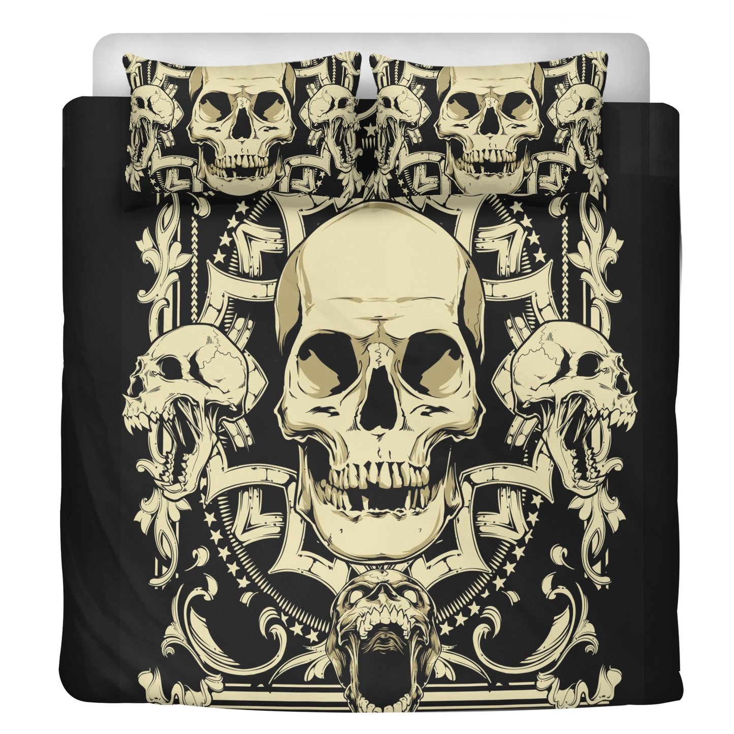4pcs Horror skull bedding set, Gothic skeleton duvet cover set, Halloween skull bedding set, Grim reaper skull duvet cover pillow covers