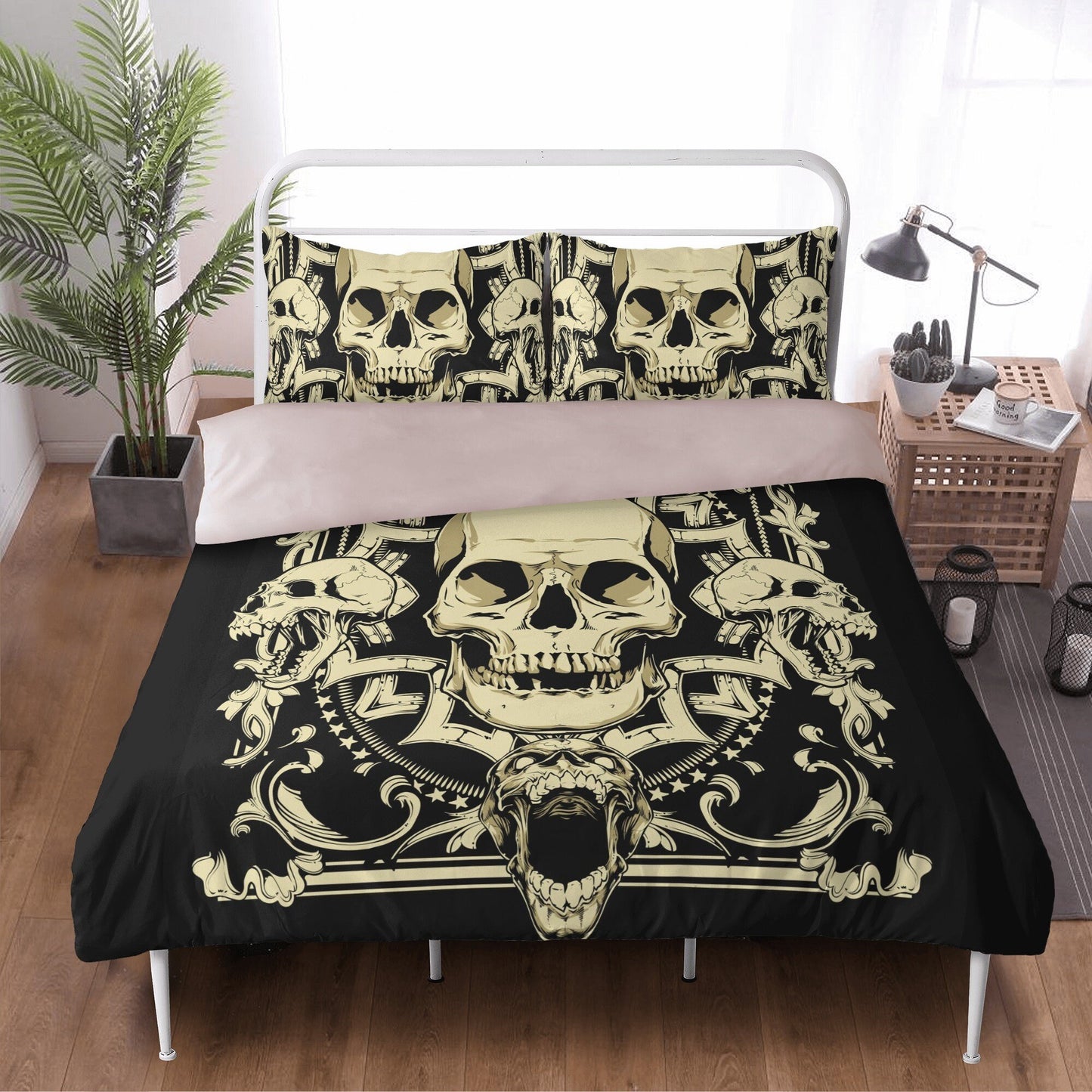 4pcs Horror skull bedding set, Gothic skeleton duvet cover set, Halloween skull bedding set, Grim reaper skull duvet cover pillow covers
