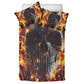 4pcs Flaming skull bedding set, Fire skull skeleton duvet cover set, Halloween skull bedding set Grim reaper skull duvet cover pillow covers