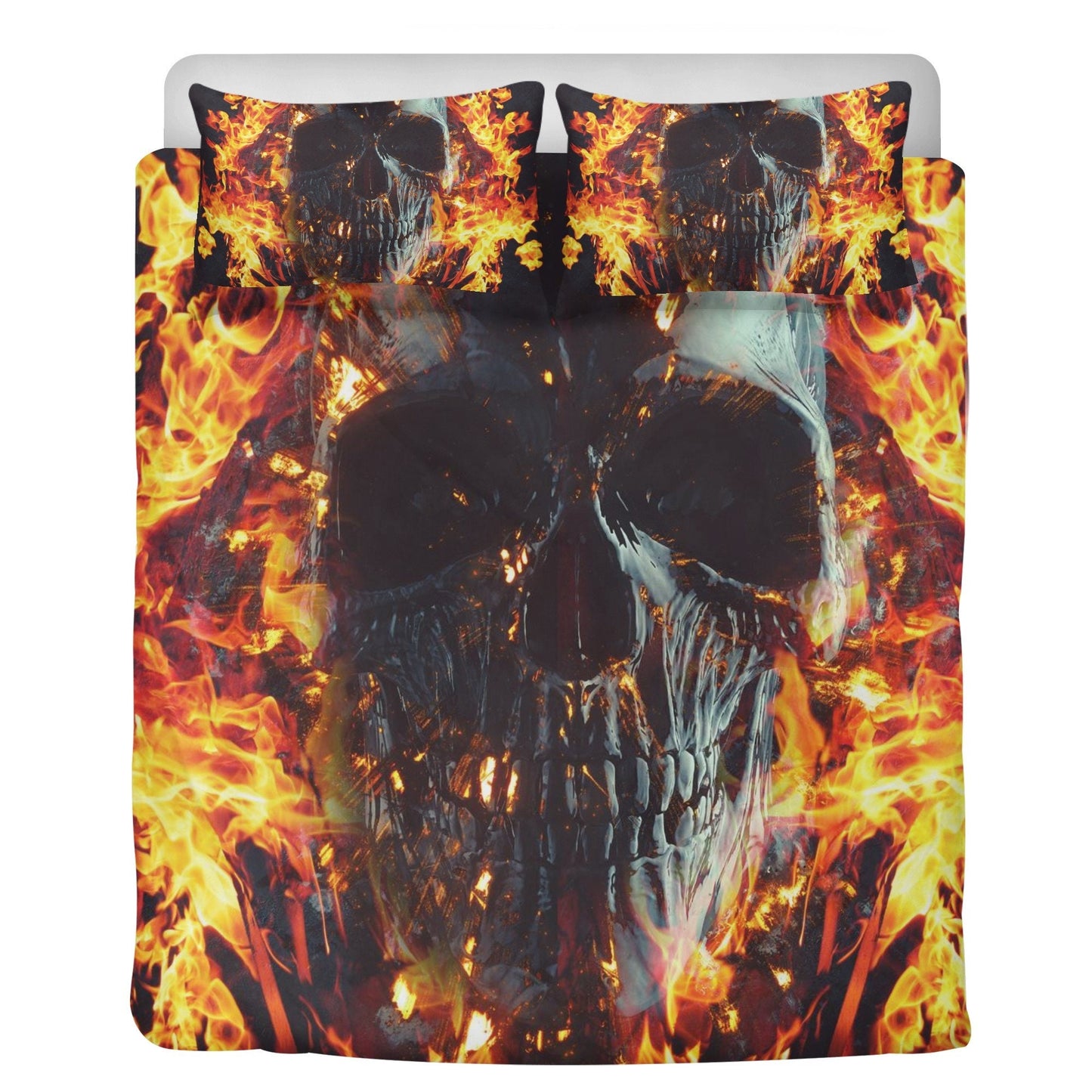 4pcs Flaming skull bedding set, Fire skull skeleton duvet cover set, Halloween skull bedding set Grim reaper skull duvet cover pillow covers