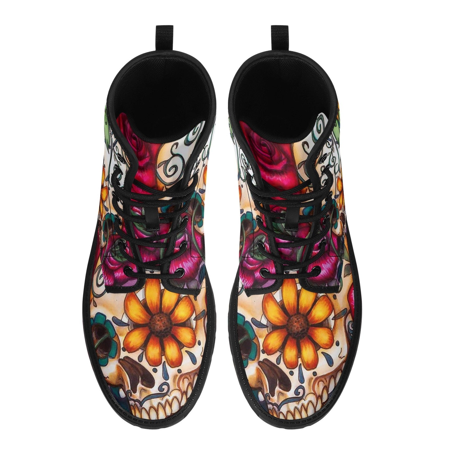 Day of the dead floral leather boots, sugar skull boots for men women, candy skull boots for women men, skull men's boots calaveras boots