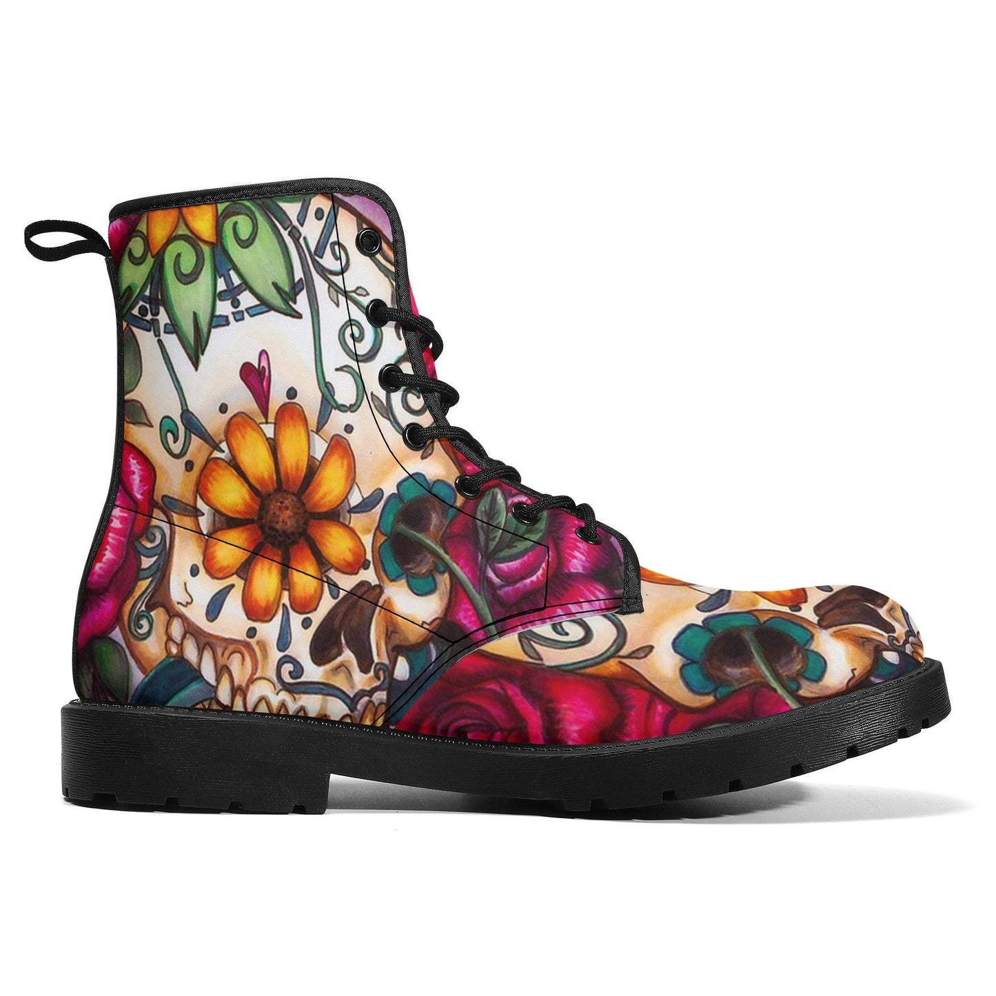 Day of the dead floral leather boots, sugar skull boots for men women, candy skull boots for women men, skull men's boots calaveras boots