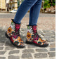 Day of the dead floral leather boots, sugar skull boots for men women, candy skull boots for women men, skull men's boots calaveras boots