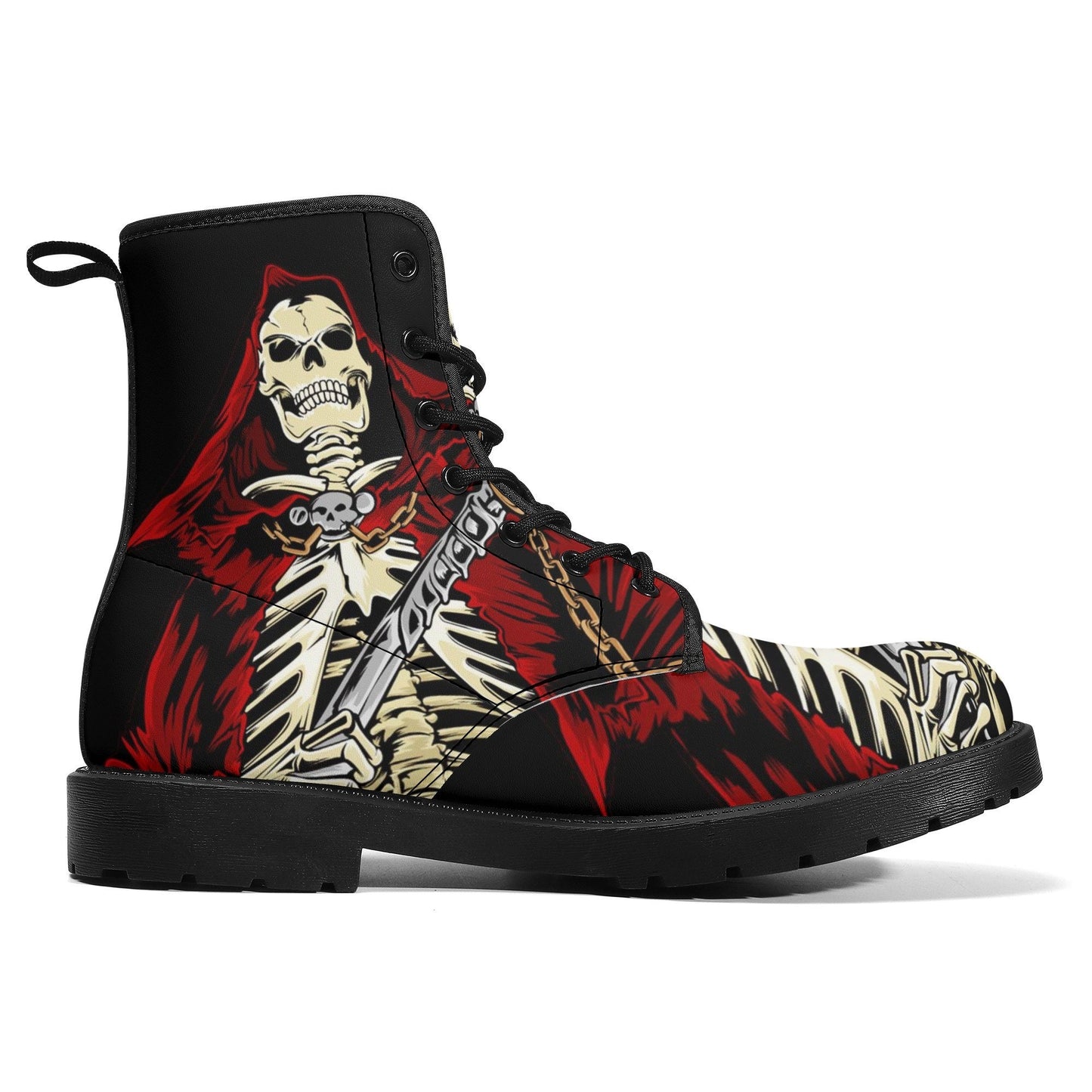 Reaper skull leather boots, Gothic skull boots for men women, Halloween women's boots skeleton boots, Punisher skulls leather boots shoes