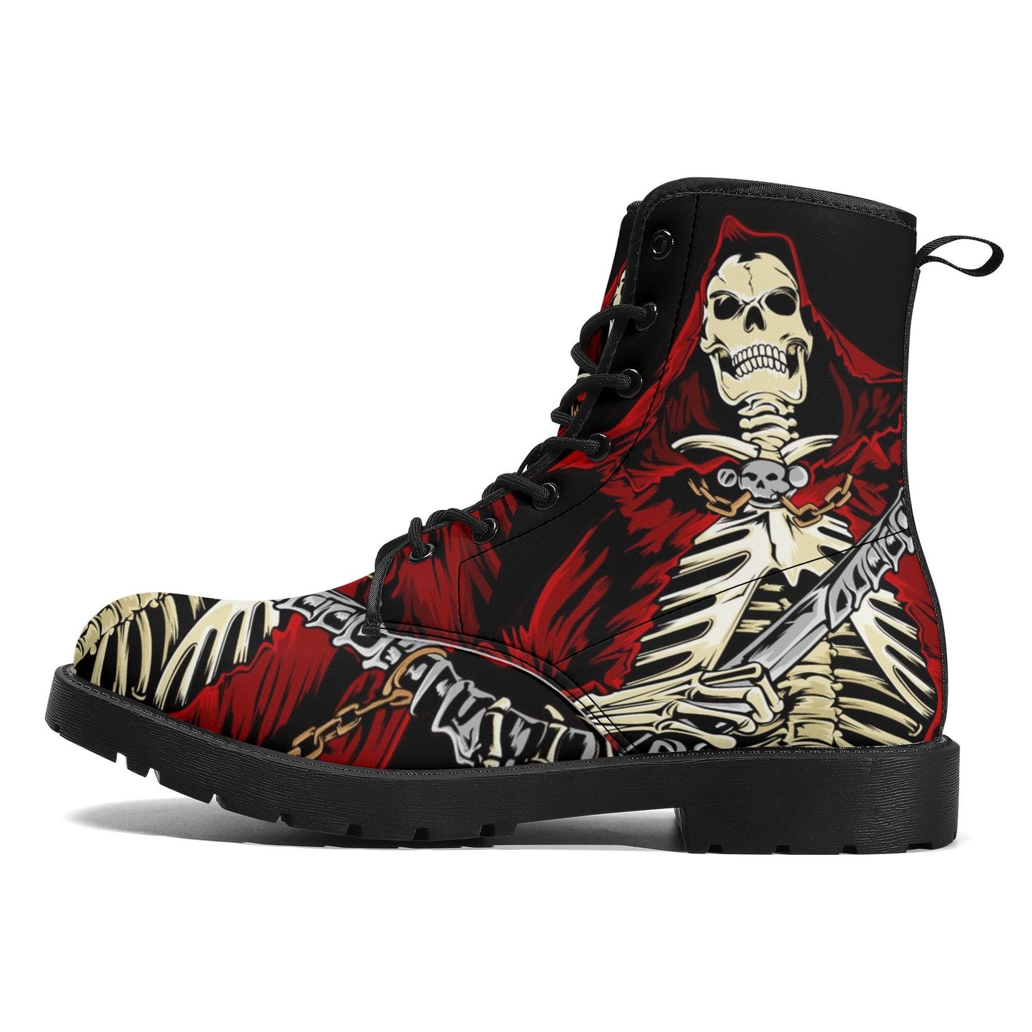 Reaper skull leather boots, Gothic skull boots for men women, Halloween women's boots skeleton boots, Punisher skulls leather boots shoes