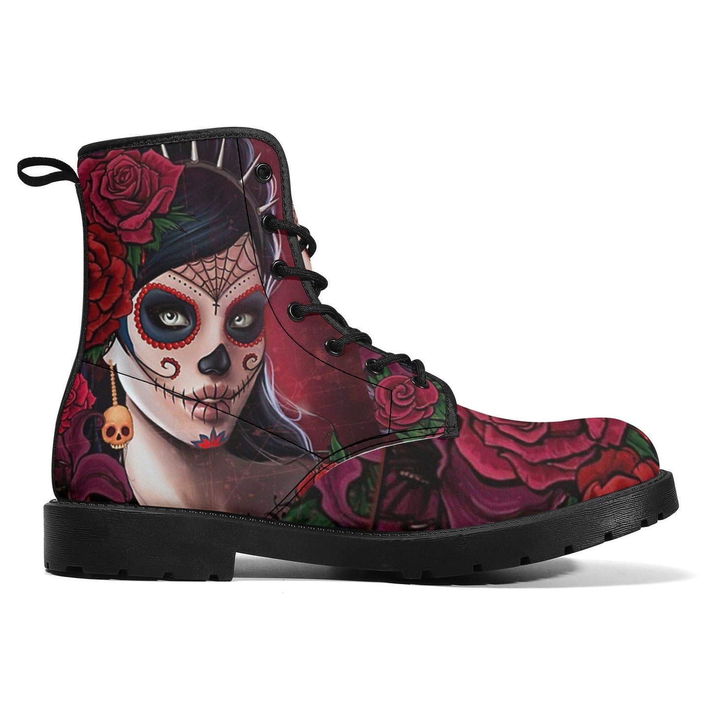 Calaveras mexican skull girl leather boots, sugar skull boots for men women, day of the dead skulls boots for women men, skull girl boots