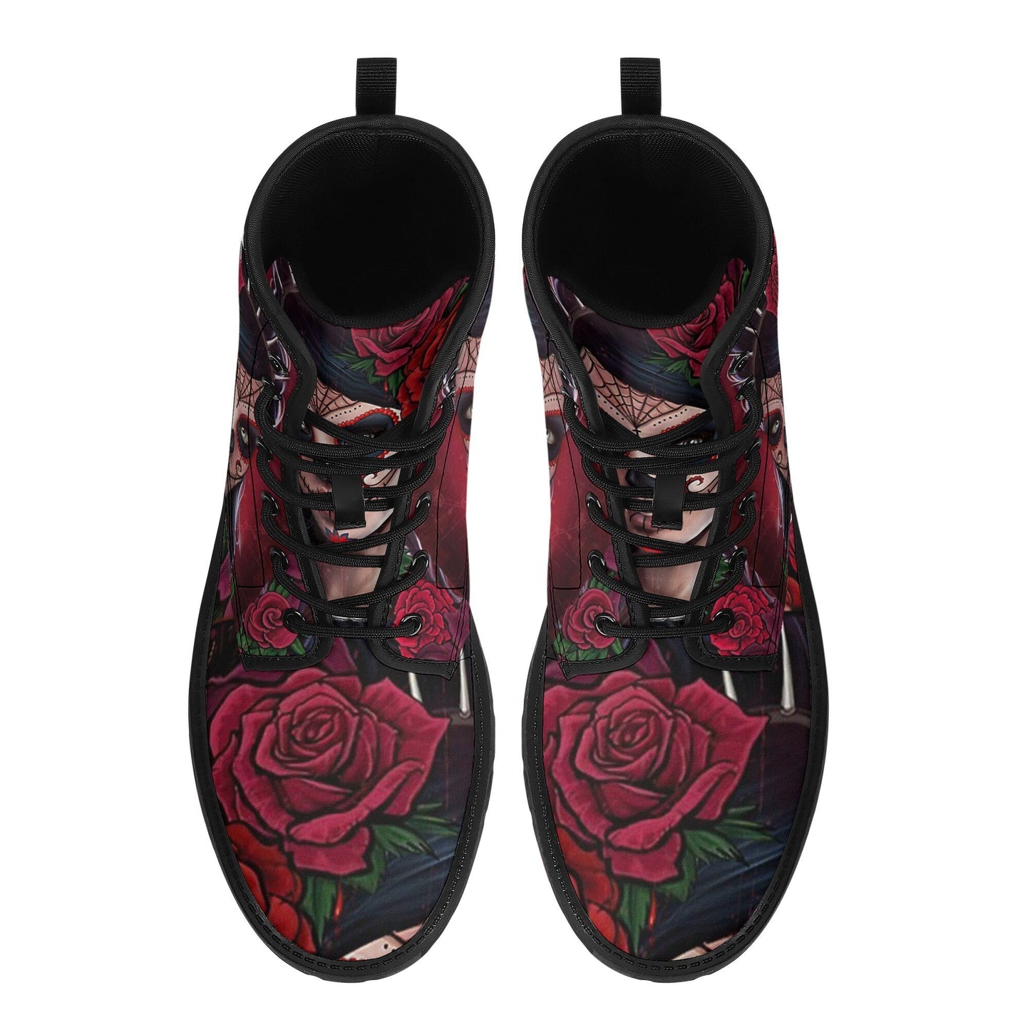 Calaveras mexican skull girl leather boots, sugar skull boots for men women, day of the dead skulls boots for women men, skull girl boots